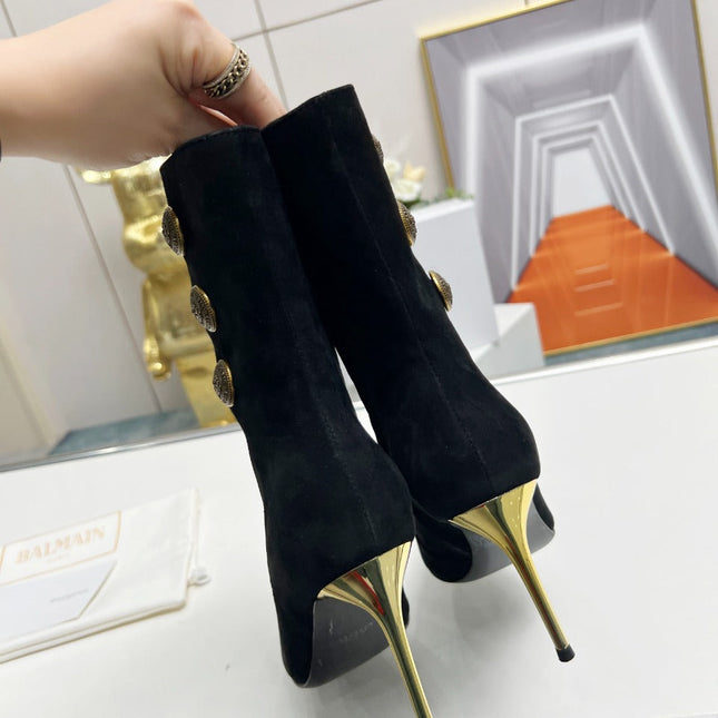 BALMAIN 26S HIGH-HEEL BOOTS 95 MM IN BLACK SUEDE