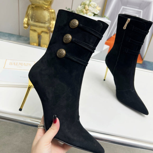 BALMAIN 26S HIGH-HEEL BOOTS 95 MM IN BLACK SUEDE