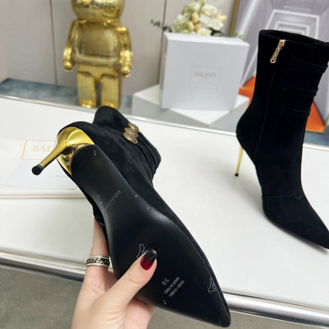 BALMAIN 26S HIGH-HEEL BOOTS 95 MM IN BLACK SUEDE