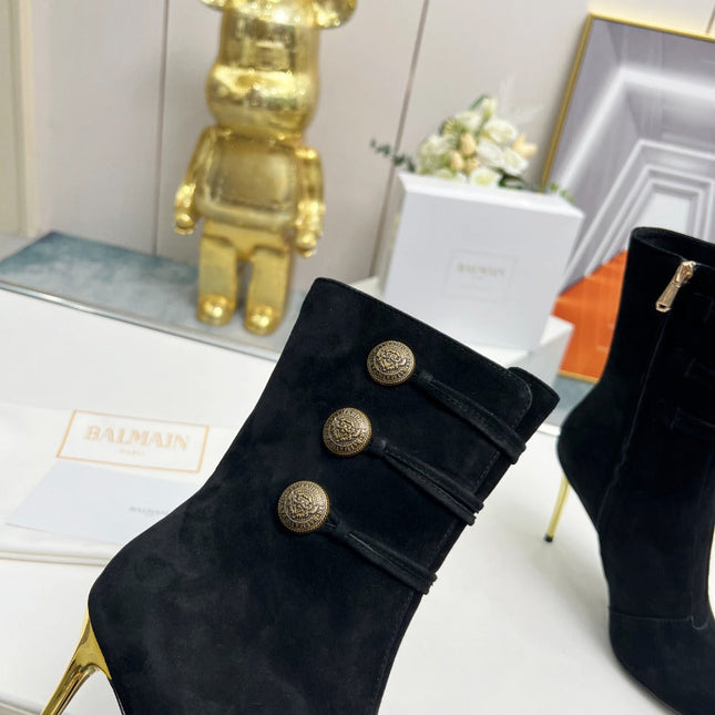 BALMAIN 26S HIGH-HEEL BOOTS 95 MM IN BLACK SUEDE