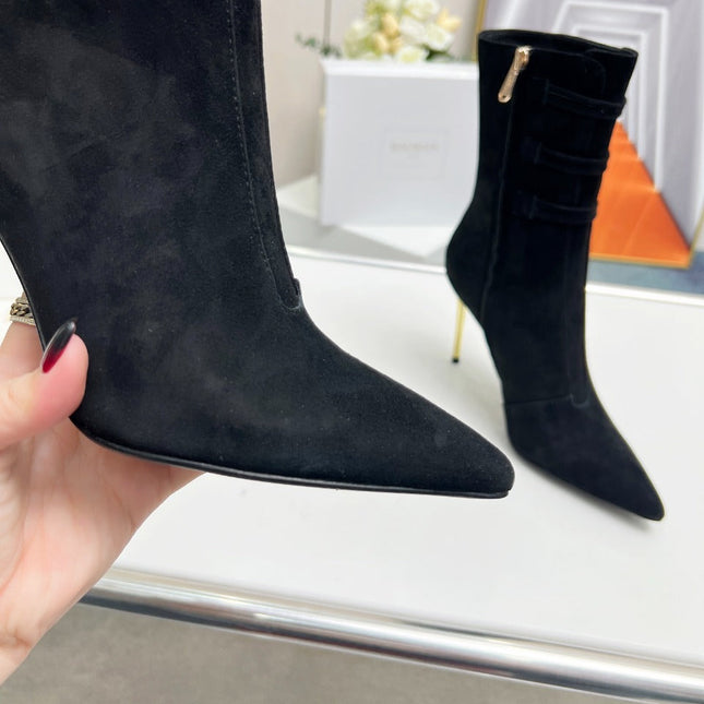 BALMAIN 26S HIGH-HEEL BOOTS 95 MM IN BLACK SUEDE