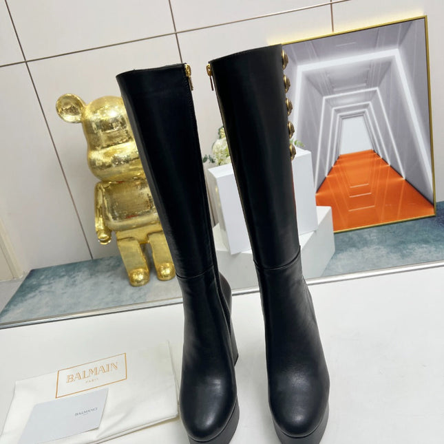 BALMAIN 26S HIGH BOOTS 115 MM IN BLACK CALFSKIN