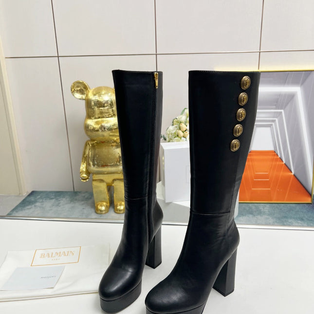 BALMAIN 26S HIGH BOOTS 115 MM IN BLACK CALFSKIN