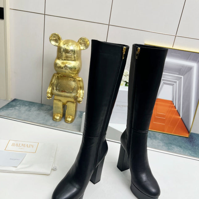 BALMAIN 26S HIGH BOOTS 115 MM IN BLACK CALFSKIN