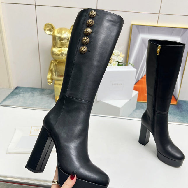 BALMAIN 26S HIGH BOOTS 115 MM IN BLACK CALFSKIN