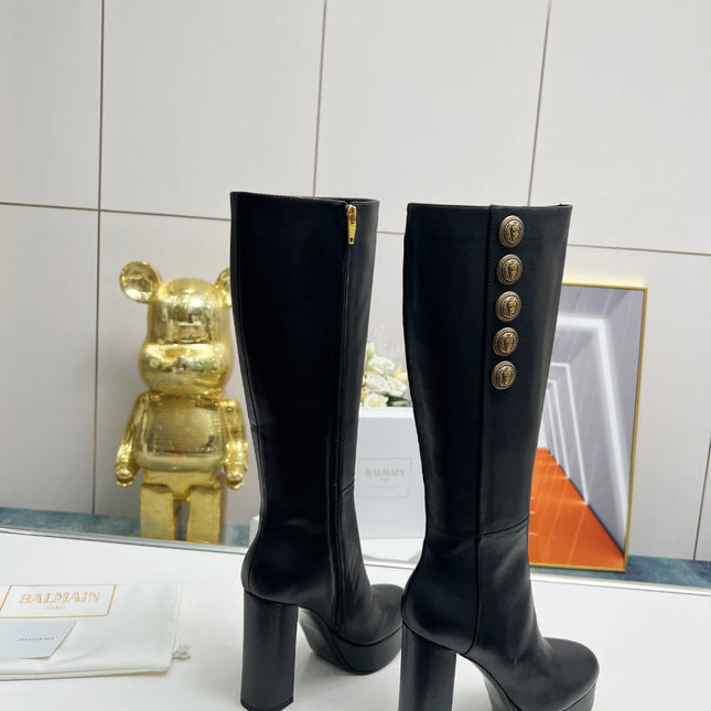 BALMAIN 26S HIGH BOOTS 115 MM IN BLACK CALFSKIN