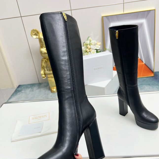 BALMAIN 26S HIGH BOOTS 115 MM IN BLACK CALFSKIN