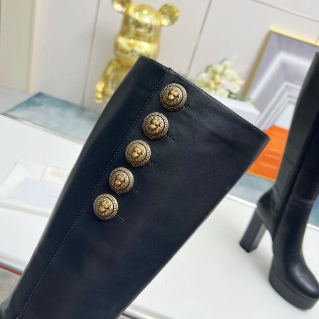 BALMAIN 26S HIGH BOOTS 115 MM IN BLACK CALFSKIN