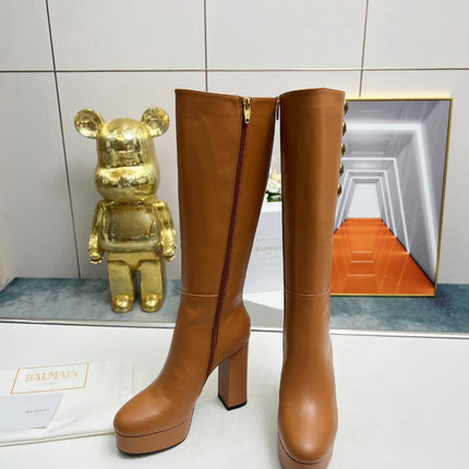 BALMAIN 26S HIGH BOOTS 115 MM IN BROWN CALFSKIN