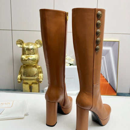 BALMAIN 26S HIGH BOOTS 115 MM IN BROWN CALFSKIN