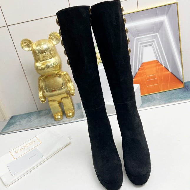 BALMAIN 26S HIGH BOOTS 115 MM IN BLACK SUEDE