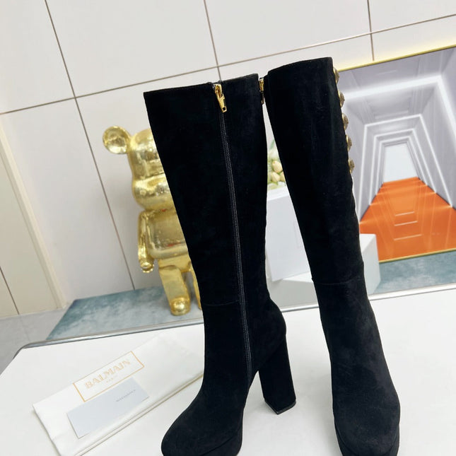 BALMAIN 26S HIGH BOOTS 115 MM IN BLACK SUEDE