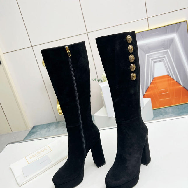 BALMAIN 26S HIGH BOOTS 115 MM IN BLACK SUEDE