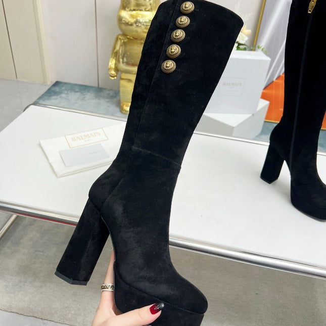 BALMAIN 26S HIGH BOOTS 115 MM IN BLACK SUEDE