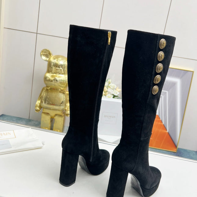 BALMAIN 26S HIGH BOOTS 115 MM IN BLACK SUEDE