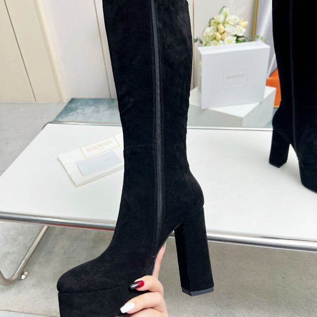 BALMAIN 26S HIGH BOOTS 115 MM IN BLACK SUEDE