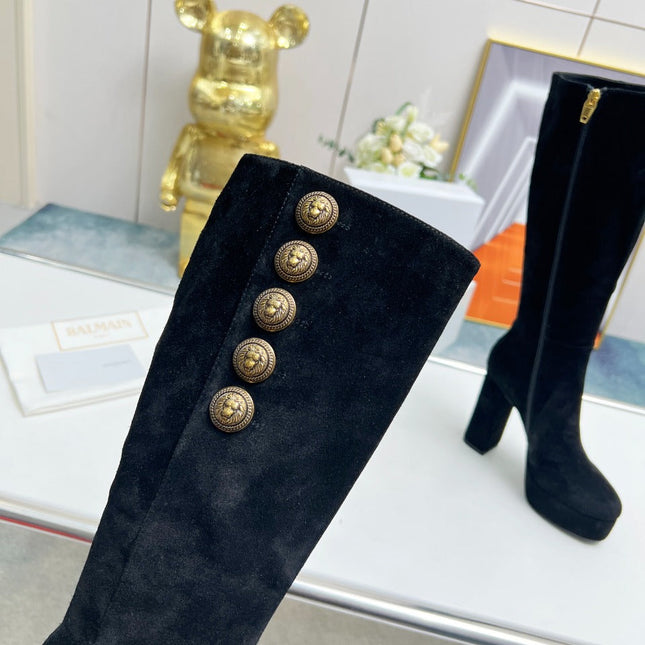 BALMAIN 26S HIGH BOOTS 115 MM IN BLACK SUEDE