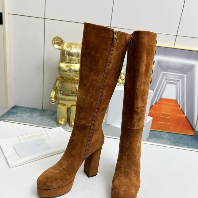 BALMAIN 26S HIGH BOOTS 115 MM IN BROWN SUEDE