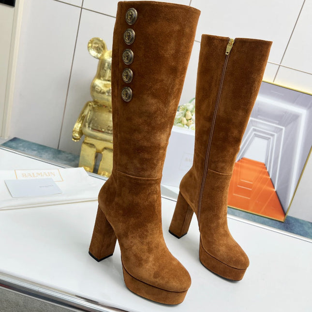 BALMAIN 26S HIGH BOOTS 115 MM IN BROWN SUEDE