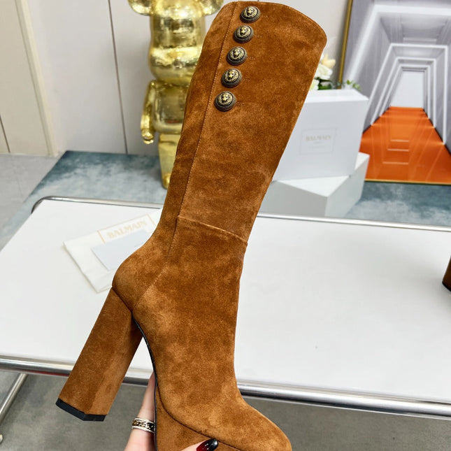 BALMAIN 26S HIGH BOOTS 115 MM IN BROWN SUEDE