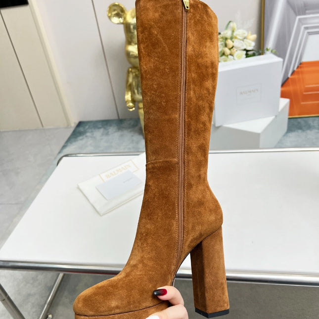 BALMAIN 26S HIGH BOOTS 115 MM IN BROWN SUEDE