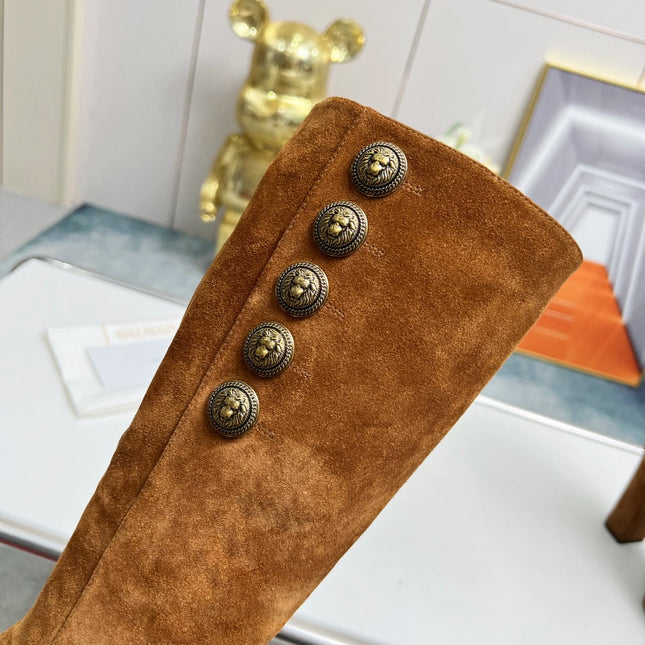 BALMAIN 26S HIGH BOOTS 115 MM IN BROWN SUEDE