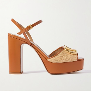 VALENTINO GARAVANI VLOGO HIGH SANDALS IN BROWN RAFFIA