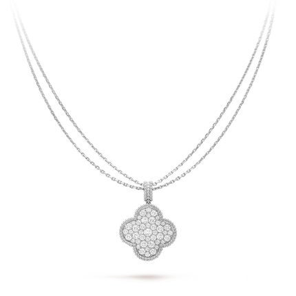 CLOVER SILVER FULL DIAMOND BIG CLOVER NECKLACE