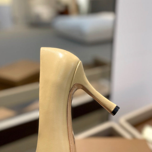 BURBERRY 26S HIGH HEELS 85 MM IN LIGHT YELLOW CALFSKIN