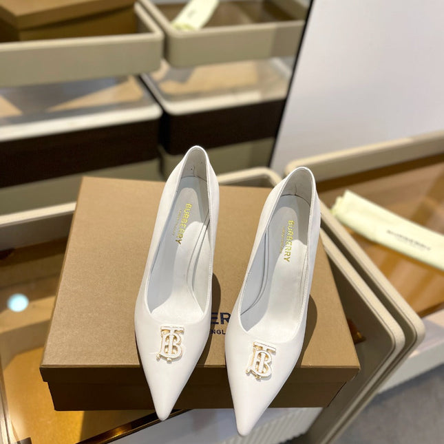 BURBERRY 26S HIGH HEELS 105 MM IN WHITE CALFSKIN WITH LOGO