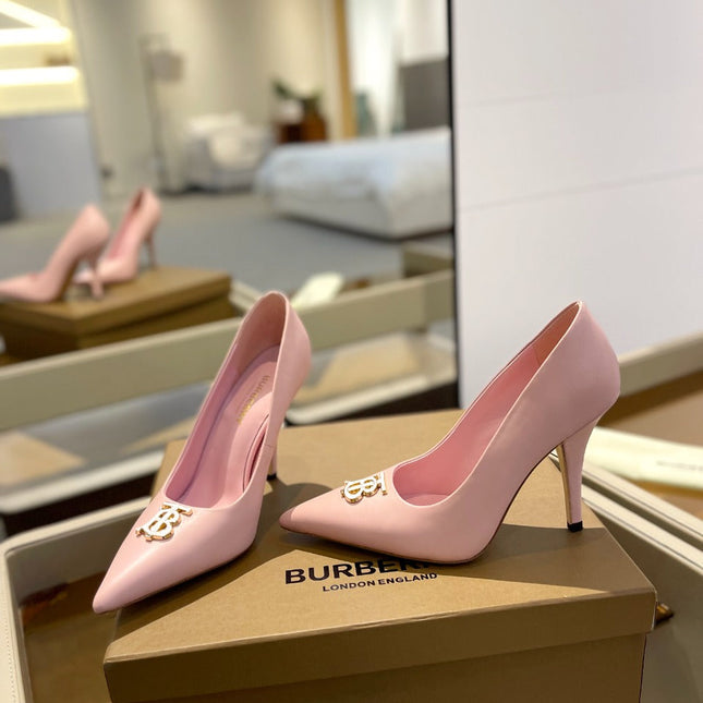 BURBERRY 26S HIGH HEELS 105 MM IN LIGHT PINK CALFSKIN WITH LOGO