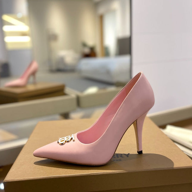 BURBERRY 26S HIGH HEELS 105 MM IN LIGHT PINK CALFSKIN WITH LOGO