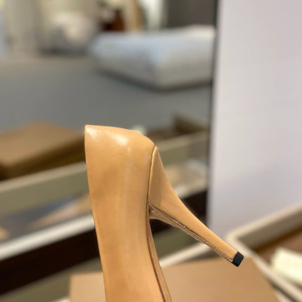BURBERRY 26S HIGH HEELS 105 MM IN PALE BEIGE CALFSKIN WITH LOGO