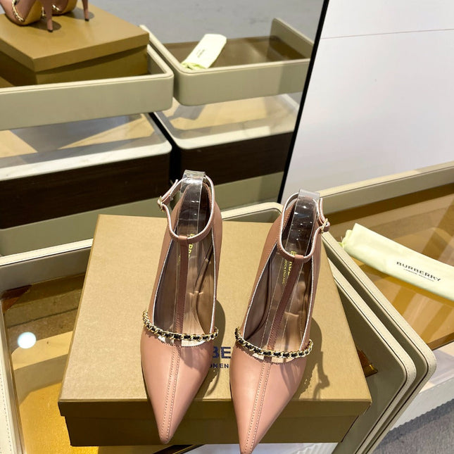 BURBERRY 26S HIGH HEELS 105 MM IN DARK NUDE BEIGE CALFSKIN
