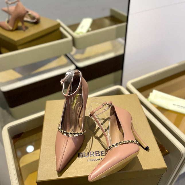 BURBERRY 26S HIGH HEELS 105 MM IN DARK NUDE BEIGE CALFSKIN