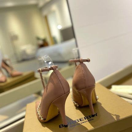 BURBERRY 26S HIGH HEELS 105 MM IN DARK NUDE BEIGE CALFSKIN