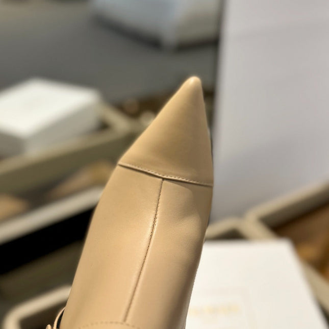 BALMAIN 26S STILETTO HEEL BOOTS 95 MM IN DARK BEIGE CALFSKIN